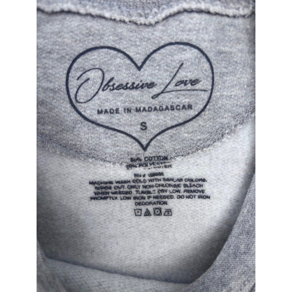 Obsessive Love Sweatshirt Women's S Grey Purple Butterflies Flowers - Picture 8 of 10